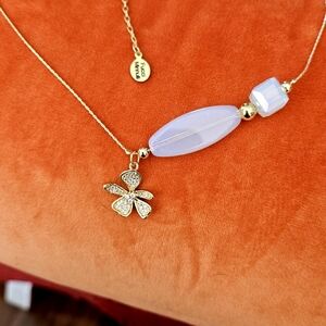 SALE!! Gold Filled Zirconia Charm & Opalescent Bead Necklace
